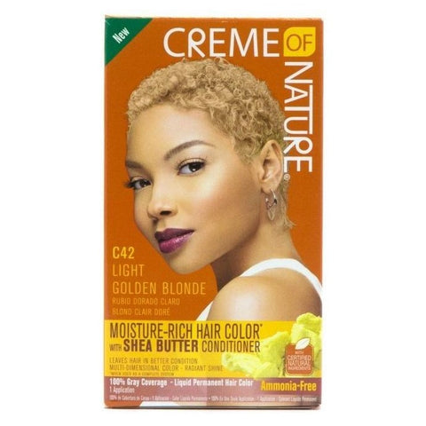 Crema de la naturaleza Kit de color de cabello rico para el cabello C42 Rubia dorada ligera
