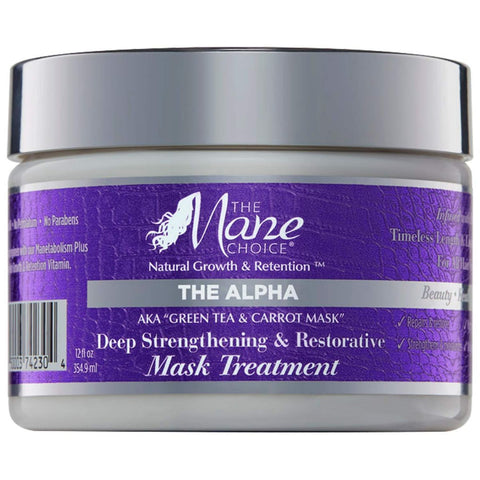 The Mane Choice Alpha Green Té y zanahoria Fortalecimiento profundo y tratamiento de máscara restaurativa 12 oz